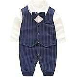 GudeHome ベビーフォーマルカバーオール 男の子 ロンパース 赤ちゃん カバーオール 紳士風 出産祝い 結婚式 七五三 写真撮影 66cm 紺色ベスト