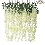 3.6フィート人工花、Lmeison FakeシルクWisteria Vine Ratta Hanging Garlandシルクフラワーウェディング、ホームパーティー飾り12パック(ホワイト)