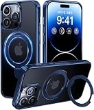 【8年間の技術結晶！4in1超万能モデル】CASEKOO iPhone14ProMax 用 ケース クリア 米軍MIL規格 耐衝撃 隠しスタンド 横縦両立 MagSafe対応 黄変防止 透明 ストラップホール付き ワイヤレス充電対応 アイホン14pro max 用 ケース 6.7インチ カバー「MagicStand」（ルリイロ）