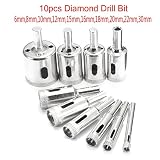 BABAN Diamond Drill Bit Set Glass Hole Saw Pack of 10 Size 6mm 8mm 10mm 12mm 15mm 16mm 18mm 20mm 22m