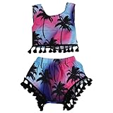 赤ちゃん女の子クロスタッセルBeachwear Coconut Palm印刷ノースリーブ花柄スーツセット服装 12~18 Months マルチカラー
