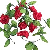 VORCOOL シルク造花 ローズ 人工藤 観葉植物 花輪 花装飾 ガーランド 壁掛けインテリア 吊り飾り 誕生日結婚式ウェディングパーティデコレーション用品 家庭ホーム庭用 雑貨 撮影道具（薔薇色）