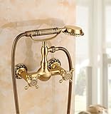 Rozin Classical Art Carved 2つノブミキサーハンドヘルドシャワーセットアンティーク真鍮