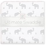 SwaddleDesigns Ultimate Swaddle Blanket, Made in USA, Premium Cotton Flannel, Elephant and Pastel Pi