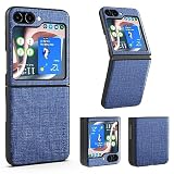 Aioria 互換性 ケース for Samsung Galaxy Z Flip 5 Flip5 5G 生地パターンレザー高級に保護純色スマホケース (Blue, Z Flip 5)