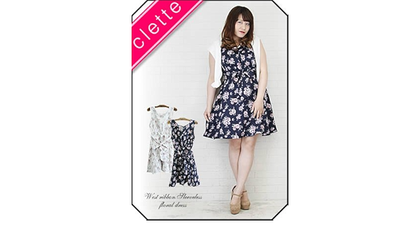 Amazon Co Jp ウエスト リボン ノースリーブ 花柄 ワンピース 大きいサイズ レディース 4l ネイビー 服 ファッション小物