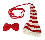GEMVIE ベビー ニット帽子 毛糸 手作り編み 赤ちゃん用 ハット ベビー 新生児 蝶ネクタイ 百日記念 撮影 寝相アート 出産祝い プレゼント レッド