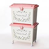 【Disney】ディズニー　キャスター付きスタッキングケース２個セット　ミッキーマウス　ミッキーモチーフ（ピンク）