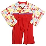ベビー はかま ロンパース 女の子 カバーオール フォーマル 袴風 はかまオール レッド 70cm