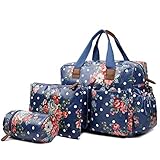 Miss Lulu 4 Piece Flower Polka Dot Baby Nappy Changing Bag Set (Navy) by Miss Lulu