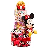 【おむつケーキ ディズニー 男の子 女の子 ぬいぐるみ 出産祝い】きっと喜ばれるゴージャスな3段！おむつケーキ ラッピング付き ご出産祝いに最適 おむつパンパース（Ｓサイズ-テープ） タイプ：ミニー