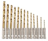 鉄工用 ドリル刃 六角軸 13本セット チタンコーティング 六角軸 鉄工用 ドリルセット 1.5mm-6.5mm 金属 金工