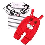 【SEBLES】ベビー 赤ちゃん オーバーオール Tシャツ セット ツーピース カジュアル 熊 クマ くま パンダ ぱんだ アニマル ユニセックス 春 夏 秋(レッド,85cm)