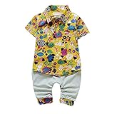 【SEBLES】ベビー 赤ちゃん 男の子 襟 無地 半袖 ポケット シャツ 無地 パンツ ズボン ボトムス コットン 綿 コットン ツーピース セット 夏 春(タイプC,110cm)