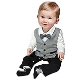 Domybestベビー服　ロンパーススーツ フォーマル セレモニーロンパース オーバーオール　男の子 紳士服 長袖 ボディスーツ　春秋　ジェントルメン蝶結び 新生児 幼児 結婚式 出産祝い 撮影 記念