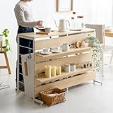 エア・リゾーム レンジ台 レンジラック キッチンラック ゴミ箱上ラック ゴミ箱収納キッチンカウンター emery(エメリー) 120cm幅 (ナチュラル×ホワイト, 背面収納あり)