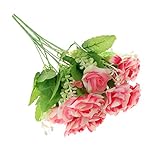 Lovoski おしゃれ　造花　装飾品　人工シルク　人工バラ　卓上　デコレーション　インテリア　2点セット　全6色選ぶ - ローズレッド