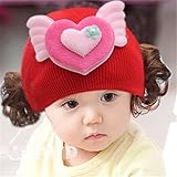 ニット帽 赤ちゃん 3カ月 ～ 4歳 子供ハット かつら ウィッグ 付き 新生児 お洒落 伸縮性がある ヘアバンド ヘアアクセサリー 出産祝い プレゼント 写真小道具 ，エンジェル (レッド)