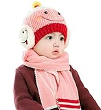 YY-Shop ベビー帽子 マフラー 二点セット 男の子 女の子 新生児 秋冬 ニット キッズ帽子 キャップ かわいい 子ども ニット帽子 防寒 耳まであったか 耳あて 笑顔 防風 （0~2歳） (3