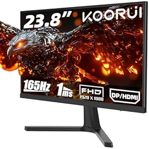 KOORUI ゲーミングモニター 24インチフルHD VA 非光沢 1ms 165Hz FPS, RTS向けDCI-P3, AdaptiveSync対応, 傾き調節, HDMI X2, DP, VESA, ブルーライト軽減 モニター 24E4