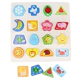 B Blesiya 3色選ぶ　パズルボード　動物/幾何図形/車ブロック　マッチングブロック　木のおもちゃ　スタッキングゲーム　子ども教育玩具 - ジオメトリブロック