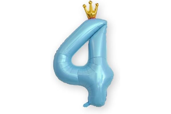 La Kissa 数字 バルーン 誕生日バルーン バースデー 誕生日 飾り付け 王冠付き 40インチ 大きい 風船 約90cm(王冠ブルー,４) | 写真映えする華やかなデザイン・記念撮影やパーティー装飾、サプライズ演出にぴったり・お子様から大人まで幅広く使えるフォトアイテム(王冠ブルー,４)