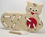 木製知育おもちゃ ひも通し（小） ねこ　チェコ製