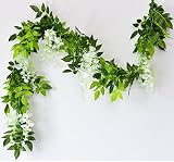 6.6 Ft人工藤のつるシルクFlower Vine Green Leaf Fallガーランド結婚式ホームガーデンウォールデコレーションby Damene、ホワイト ホワイト