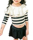Snoneガールズ セパレート 水着 上下 2点 セット キッズ 水着 ストライプ 柄 長袖 子供 女の子
