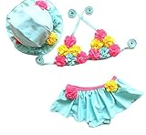 Plus Nao(プラスナオ) 子供用水着 女の子用 ビキニ 花ビキニ フラワービキニ スイムキャップ付き キッズ ベビー 水着 シンプル 無地 80 90 100 110 ブルー 80