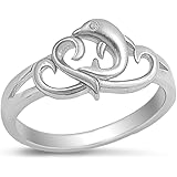 Dolphin Heart Ocean Animal Filigree Ring New 925 Sterling Silver Band Sizes 4-10
