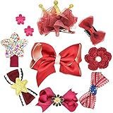 Minhe ヘアピン ヘアクリップ 10点セット 子供 髪飾り 前髪クリップ 可愛 シンプルリボン ベビー お宮参り 誕生日飾り プレゼント 写真撮影 お祝い クリスマスギフト (レッド)