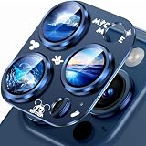 ネズミの耳 カメラフィルム iPhone 15Pro/15Pro Max 用 カメラカバー レンズ保護 【アルミ合金一体感】強化ガラス 9H 耐衝撃 黒縁 露出オーバー防止 15プロ・15 プロ マックス 用 カメラ保護カバー 粘着性強い 貼りやすい (ブルー)