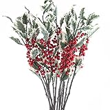 Package of 12 Artificial Red Berry and Mini Holly Leaves Floral Sprays for Holiday Decorating, Flowe