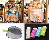 【未来ワールド】 MW-84 ドライブポケット おでかけポケット 車内収納 & おしぼりケース & おしぼり & ポータブルサンシェード 4点セット (ブルー)