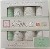 スワドルデザインズ (SwaddleDesigns) おくるみ モスリン グリーン・ホワイト 4枚セット （並行輸入品） [並行輸入品]