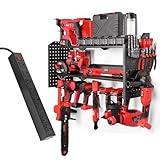 PLGP 電動工具収納オーガナイザー 充電ステーション付き コンセント8個付き 電源タップ 大型 8ドリルホルダー 壁取り付け 高耐久 電動工具収納ラック ツールシェルフ ガレージ整理用 ブラック