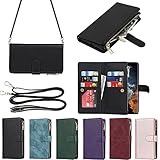 Eastwave for Galaxy S22 Ultra ケース for Samsung ギャラクシー S22ultra SC-52C SCG14 縄掛けケース 手帳型 財布型 ICカード コインポケット ストラップ付き カード 収納 小銭入れ ファスナーポケット付き PUレザー 6色 ブラック