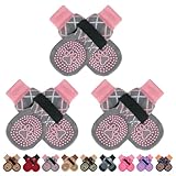 BINGPET 犬 靴下 犬用靴下 滑り止め 足保護 6個セット 肉球保護 犬の靴下 柔らかい 脱げない ペットソックス かわいい犬の足跡 防寒 転倒防止 秋冬 屋内用 通気性 介護 老犬 サポート 足舐め防止 かわいい おしゃれ 小型犬 中型犬 大型犬 シニア犬用 （ピンク、M）