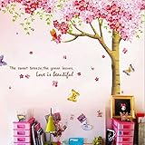 Jessie&letty Large Pink Sakura Flower Cherry Blossom Tree Wall Sticker Decals PVC Removable Wall Dec