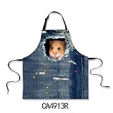 DingDing エプロン 女性用 かわいい 首かけ 後結び メンズ レディース クッキング カフェエプロン 汚れ防止 デニム ハムスター柄 男女兼用