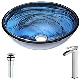 ソアーヴェシリーズdeco-glassシンクでサファイアWispキー付き蛇口in Brushedニッケル