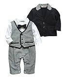 StylesILove新生児乳児幼児ベビーBoyタキシードロンパースワンジー、ジャケット、2ピース