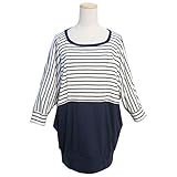 授乳服 チュニック 授乳口付 ボーダー柄 ドルマン チュニック 産後対応(母乳育児用) ネイビー-M1603 L