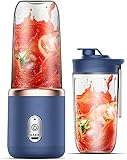 持ち運び ジューサーカップ式プロセッサー 氷OK お手入れ 簡単 ボトルミキサー 6枚刃 1台7役 真空ボトル 軽量 氷も砕ける スムージー ブレンダー USB充電式 携帯ジューサー ミキサー ジューサー ボトル 400ml大容量 (ネイビー)