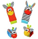 Baby Learning Fun - Animal Wrist and Sock Rattle Soft Developmental Toy Gift Set 4 Pcs - Zebra & Gir