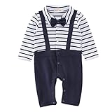 Zhhlinyuan 良質 赤ちゃん Boys Cotton Gentleman Jumpsuit Newborn Fashion Stripe Long Sleeve Romper