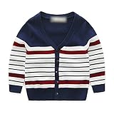 Tortor 1bacha(JP)　子供　ニットカーディガン/セーター　キッズ　ニット編み　vネック　ベビー服　セーター　男の子　長袖　秋冬　ストライプ　ボーイズ　可愛い　体温調節　 綿95％　90　