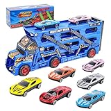 AMYCOOL 車おもちゃ 建設車両 ミニカーセット はたらくくるま 収納車セット 作業車両 知育玩具 交通標識や車のステッカーで おもちゃ 室内遊び 乗せて運ぶ 男の子 女の子 プレゼント クリスマス 誕生日 贈り物 (ブルー)