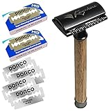 Kazakiri W Axt 木製ハンドル 本格深剃り 両刃カミソリ 本体+替刃20枚付き 剃刀 かみそり 髭剃り 顔そり 男性 メンズ